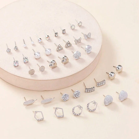 SHEIN أقراط دبابيس فضية 20 زوج بأشكال متنوعة