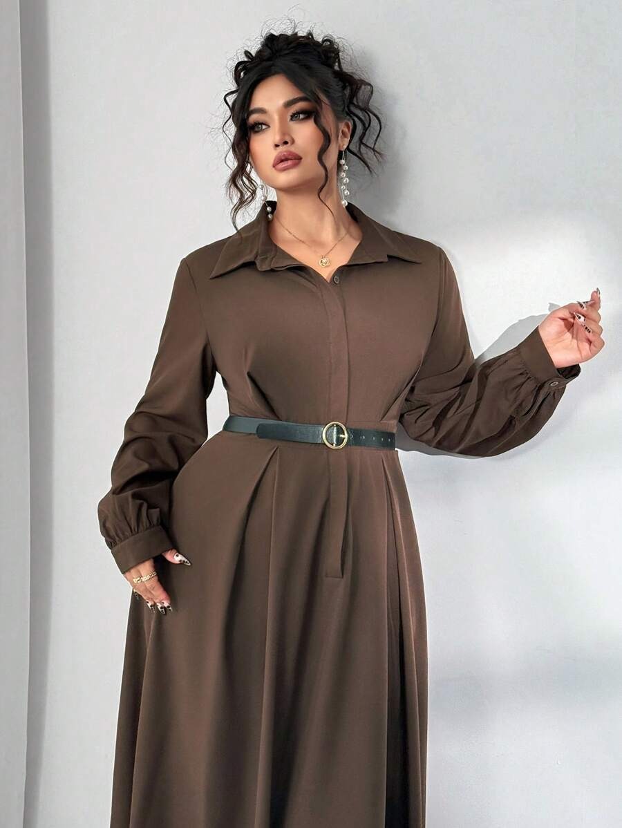 SHEIN فستان قميص أنيق بأكمام كاملة واسعة