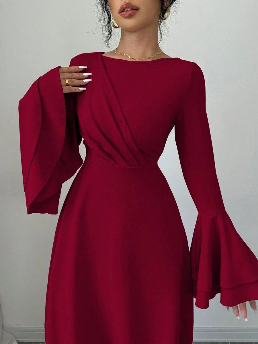 SHEIN Rafferiza فستان أحمر أنيق بأكمام واسعة