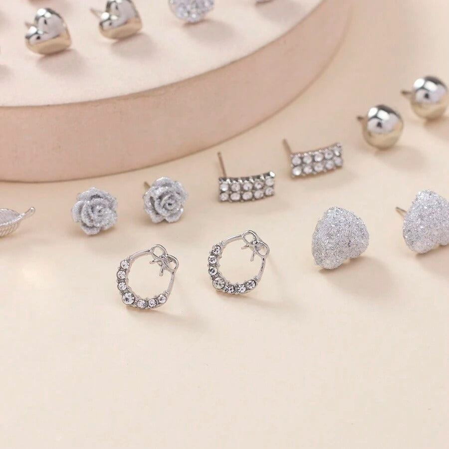 SHEIN أقراط دبابيس فضية 20 زوج بأشكال متنوعة