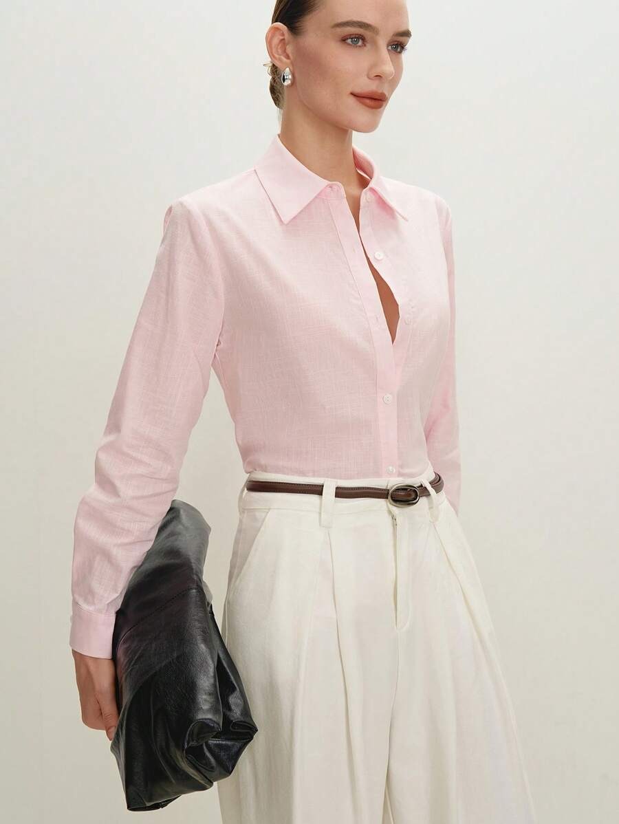 SHEIN BizChic قميص صيفي أنيق بلون وردي