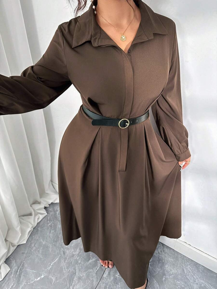 SHEIN فستان قميص أنيق بأكمام كاملة واسعة