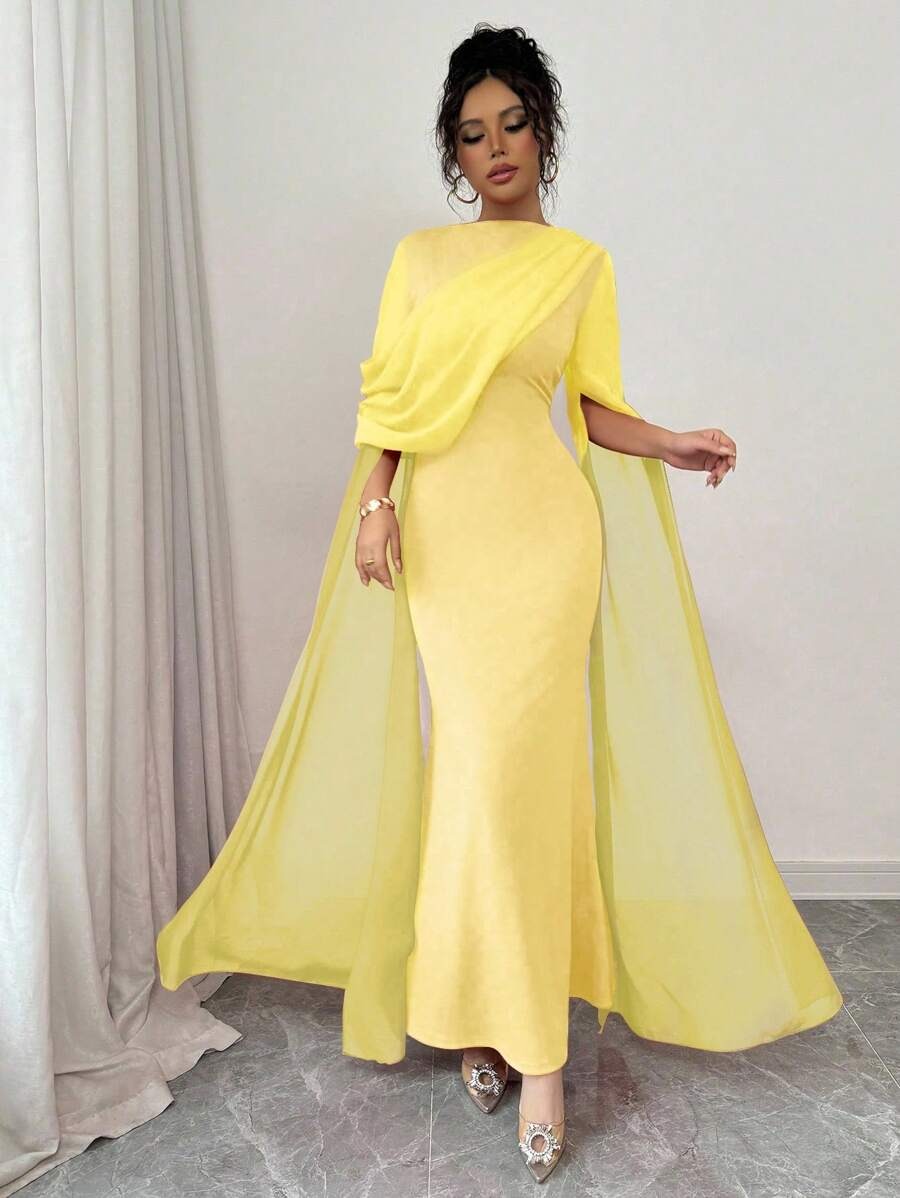 SHEIN Rafferiza فستان أصفر طويل بأكمام طويلة