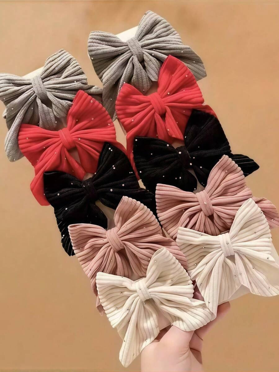 SHEIN مجموعة 10 مشابك شعر بفيونكة منقوشة مزينة بالراين