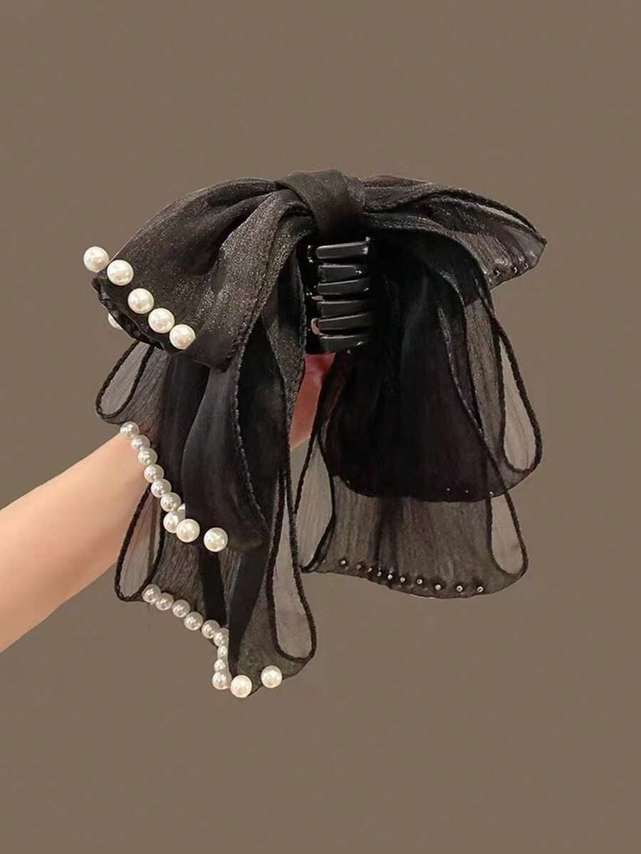 SHEIN مشبك شعر بفيونكة شريطية مع لؤلؤ