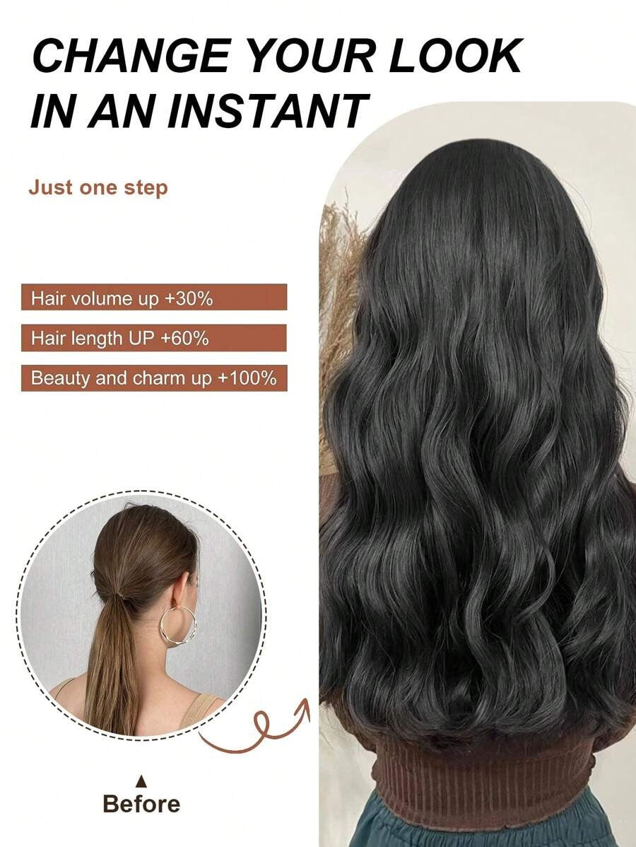 SHEIN مجموعة 3 قطع وصلات شعر بمشبك بلون أسود