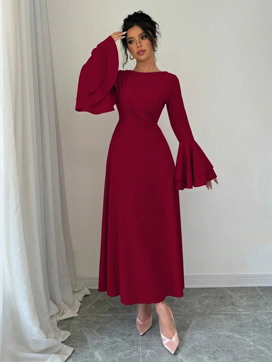 SHEIN Rafferiza فستان أحمر أنيق بأكمام واسعة