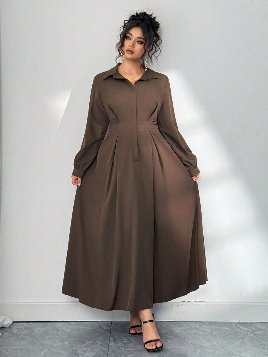 SHEIN فستان قميص أنيق بأكمام كاملة واسعة