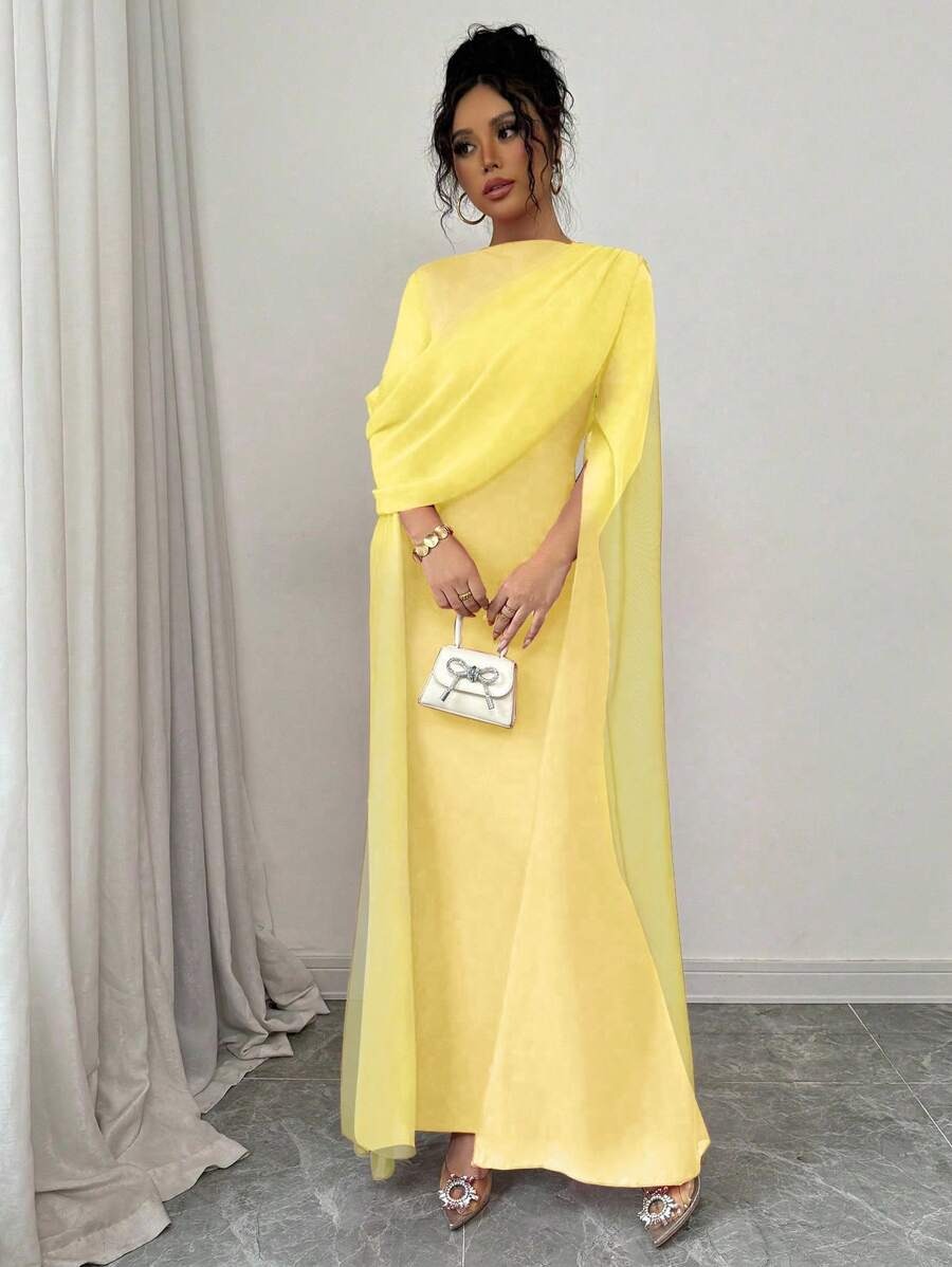 SHEIN Rafferiza فستان أصفر طويل بأكمام طويلة