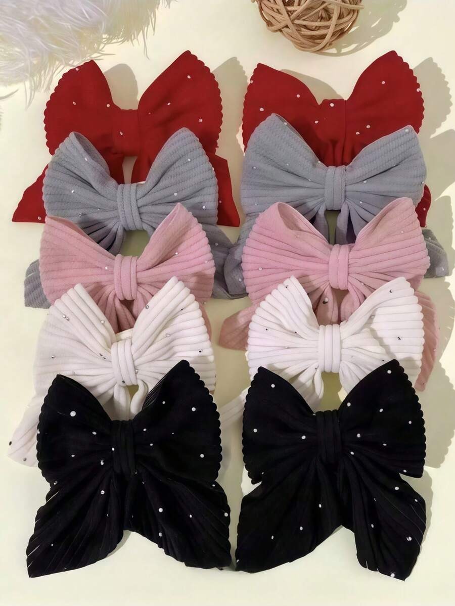 SHEIN مجموعة 10 مشابك شعر بفيونكة منقوشة مزينة بالراين