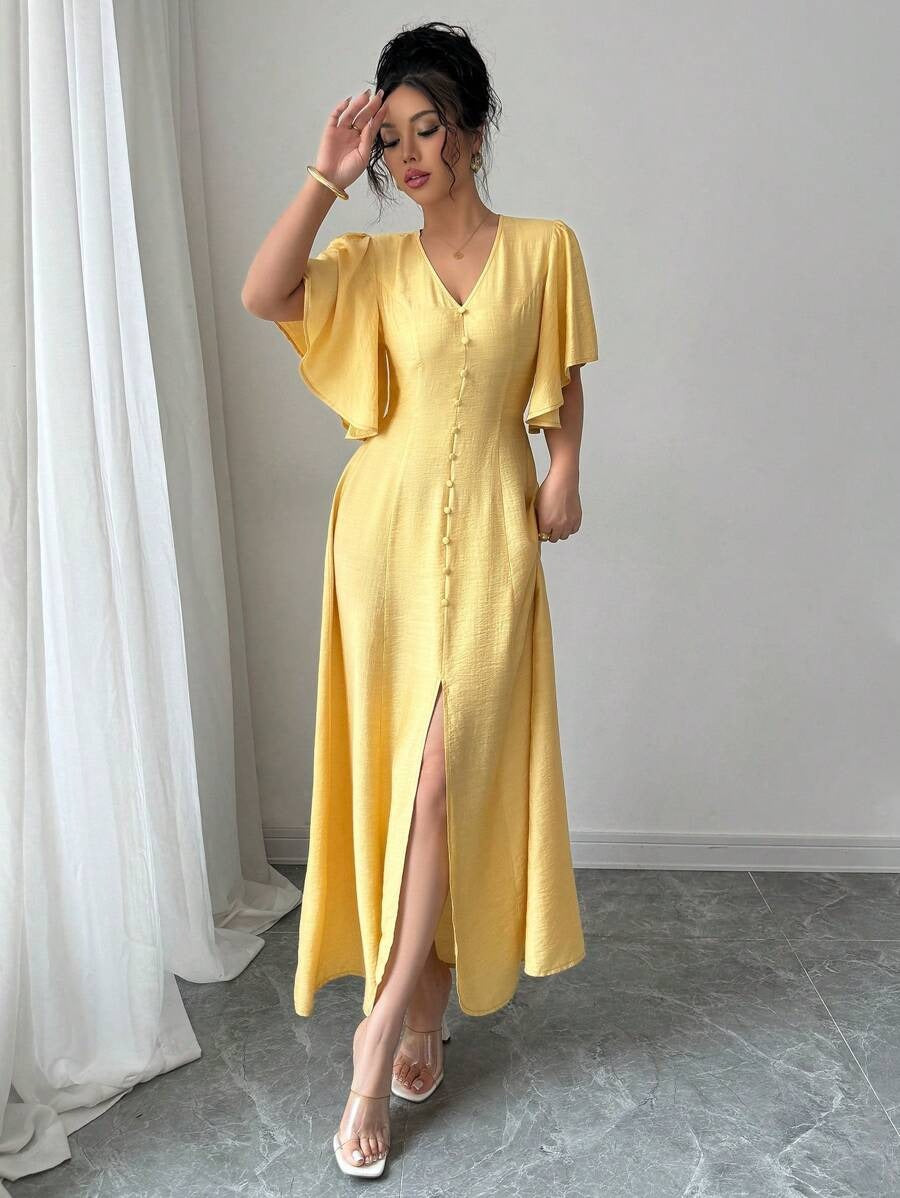 SHEIN فستان كاجوال أنيق باللون الأصفر