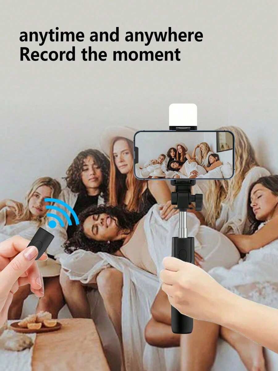 SHEIN LED عصا سيلفي بلوتوث مع حامل ثلاثي وإضاءة بلون أسود