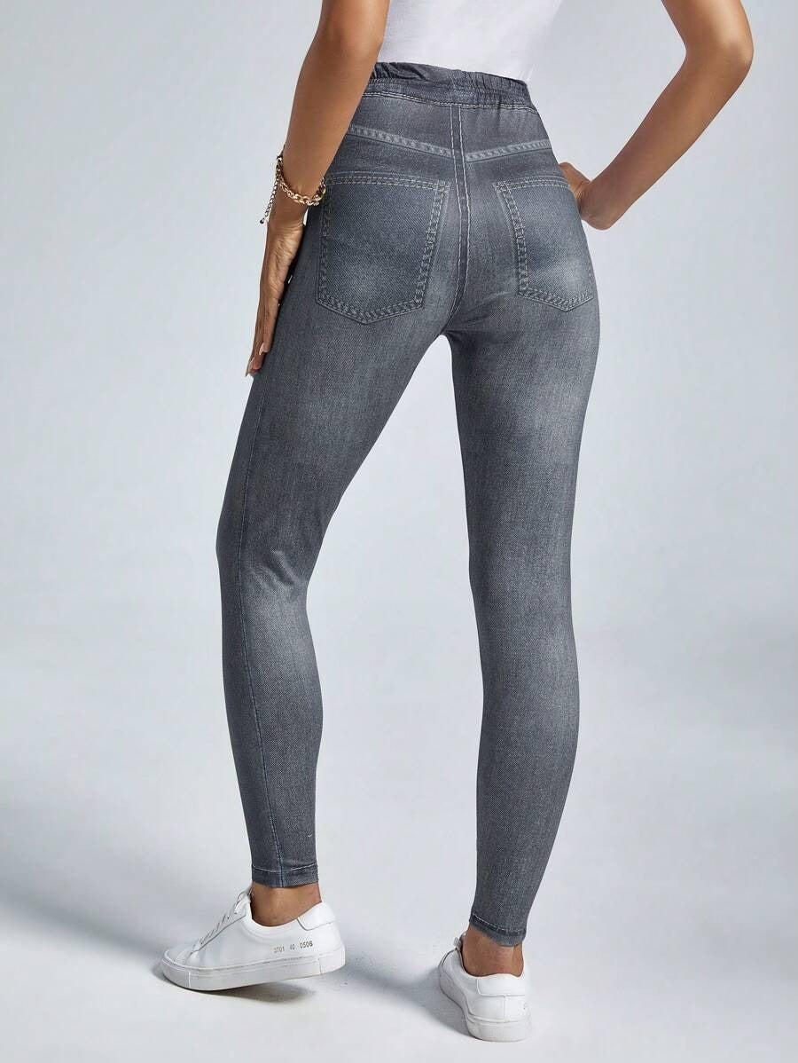 SHEIN بنطلون لقينز نسائي ضيق بتأثير الجينز