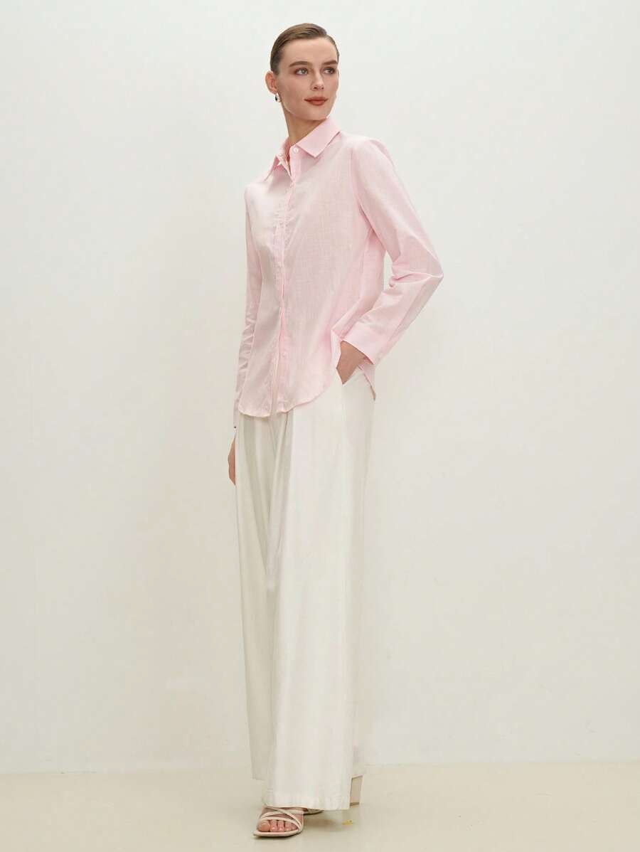 SHEIN BizChic قميص صيفي أنيق بلون وردي