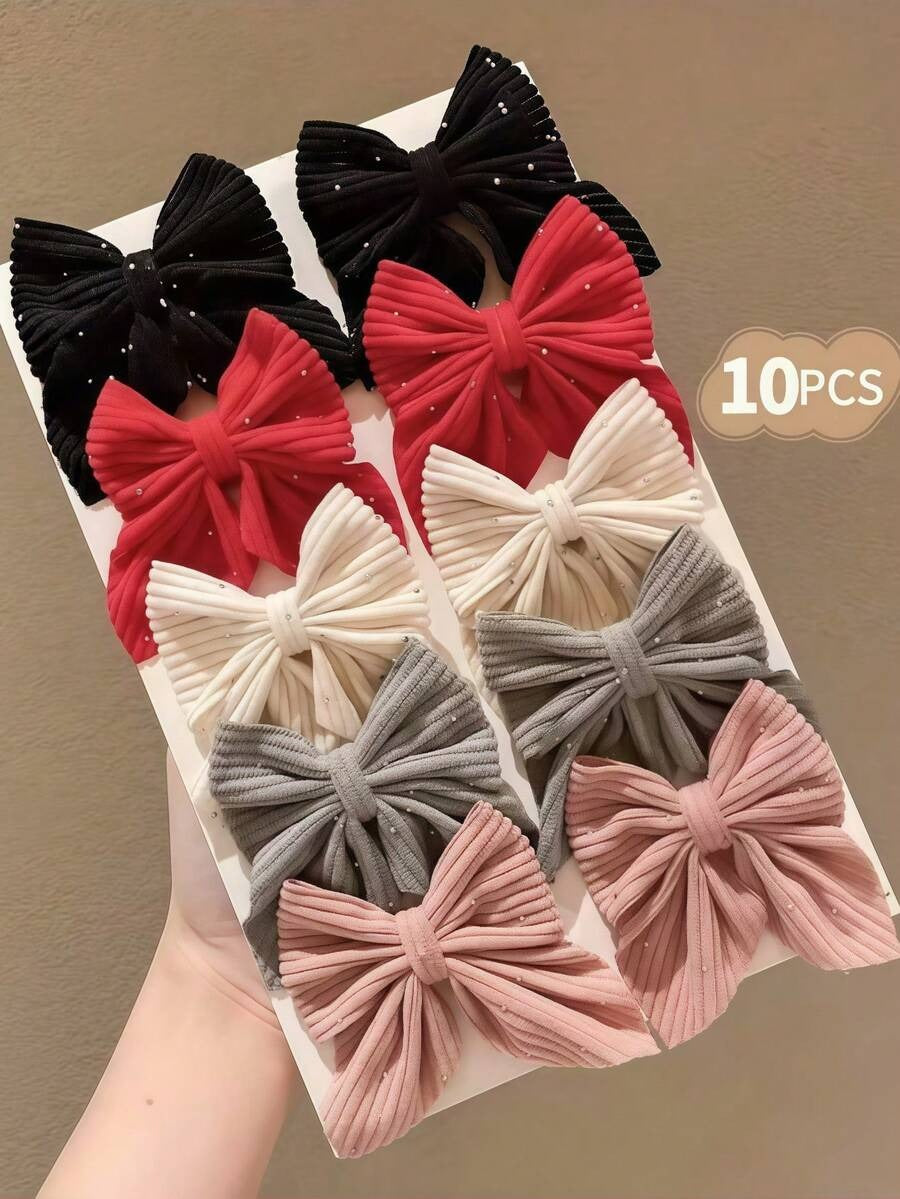 SHEIN مجموعة 10 مشابك شعر بفيونكة منقوشة مزينة بالراين