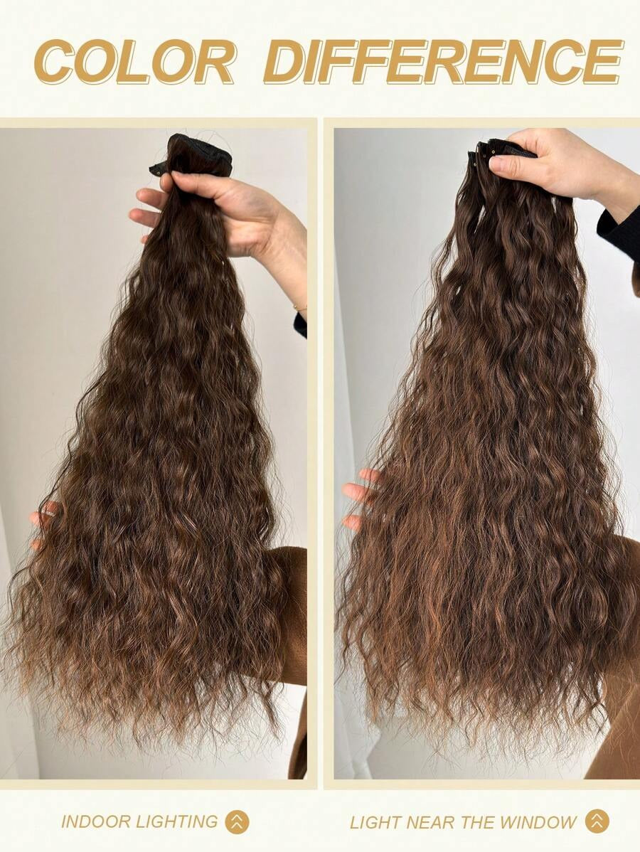 SHEIN إضافة شعر كيرلي جاهزة بـ 16 مشبك – لون بني فاتح