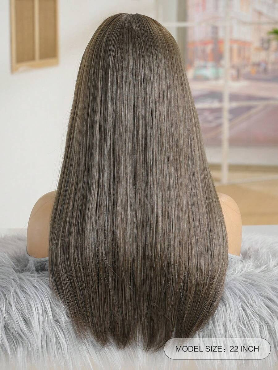SHEIN باروكة شعر مستقيم بني مع غرة