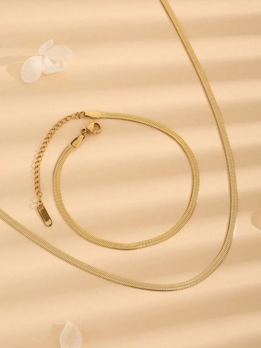 SHEIN طقم قلادة وسوار ثعبان ذهب 18 قيراط