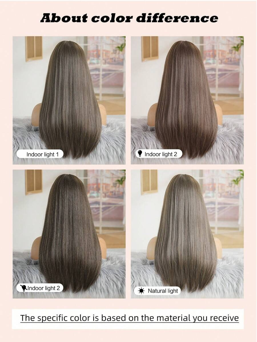 SHEIN باروكة شعر مستقيم بني مع غرة