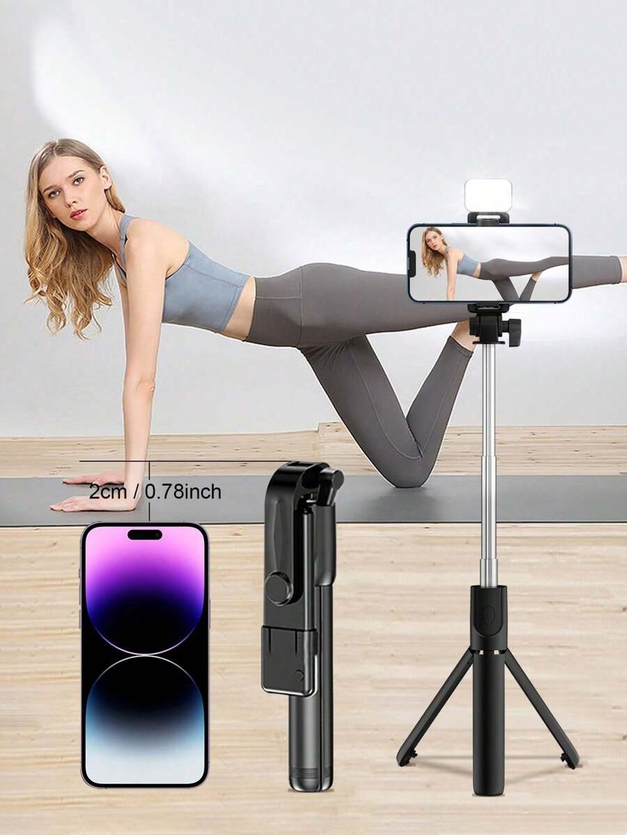 SHEIN LED عصا سيلفي بلوتوث مع حامل ثلاثي وإضاءة بلون أسود