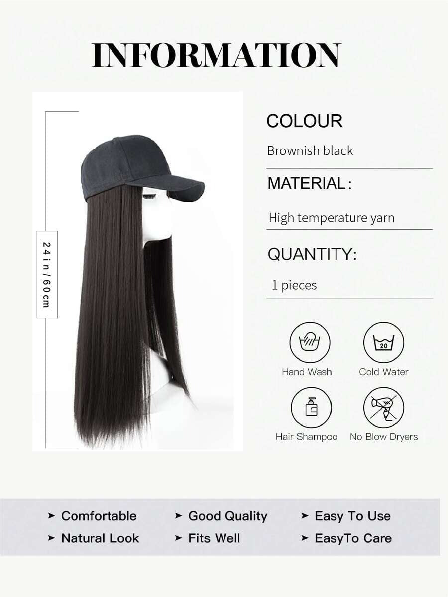 SHEIN كاب بباروكة شعر طويل مستقيم ستايل ناعم وطبيعي