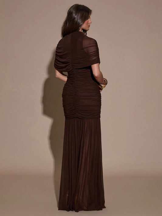 SHEIN BAE فستان بني ضيق مطوي أنيق