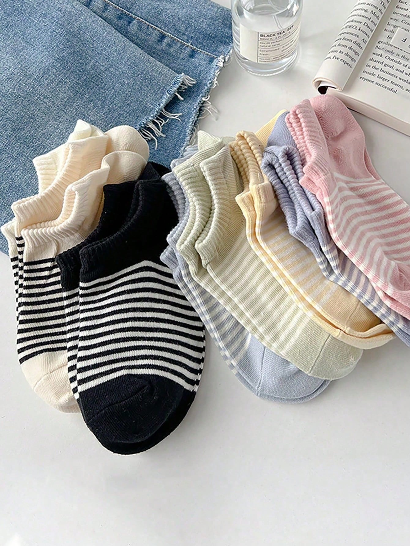 SHEIN مجموعة 5 أزواج جوارب كاحل نسائية