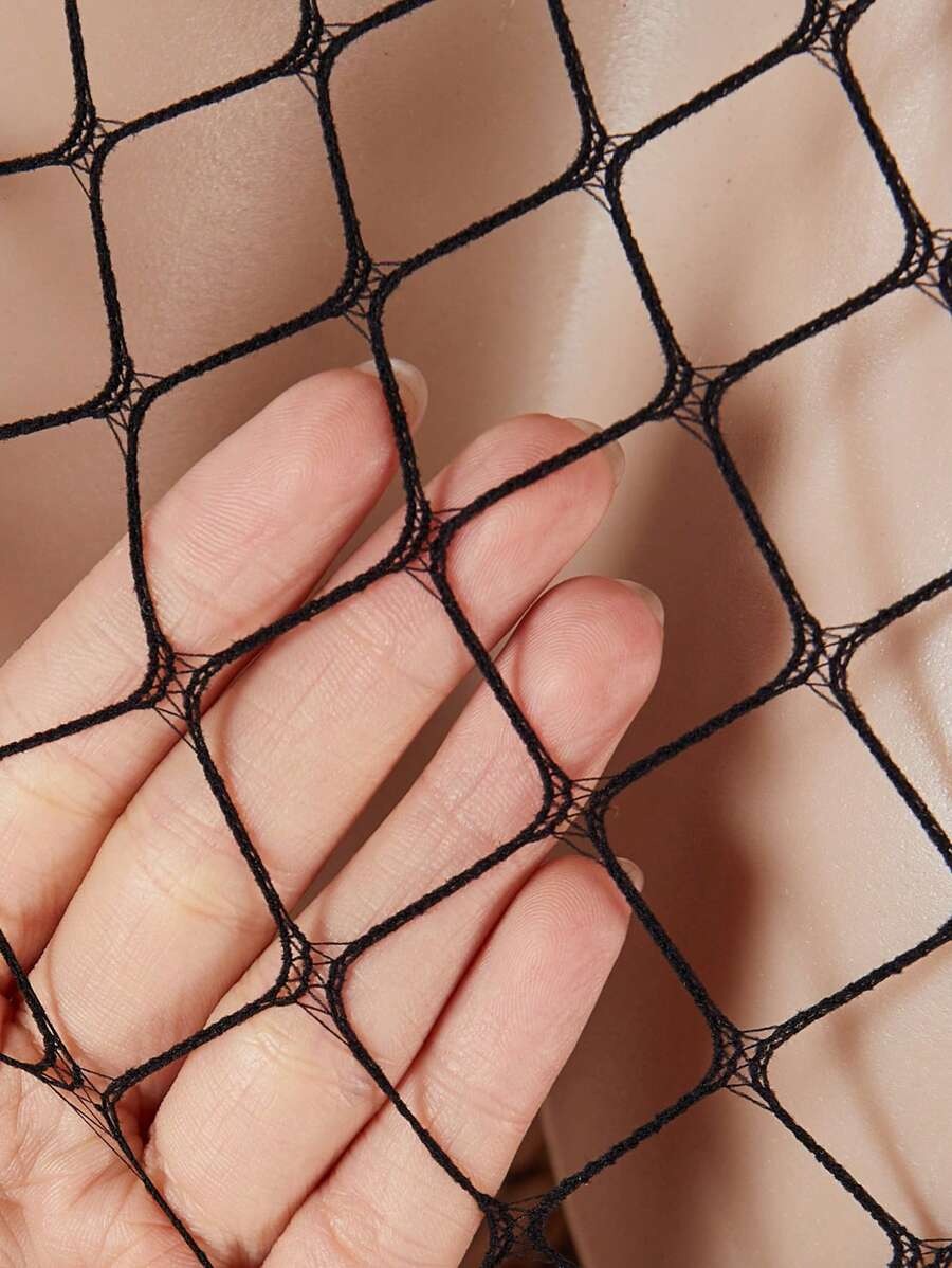 SHEIN جمبسوت شفاف شبكي بدون أكمام لون أسود