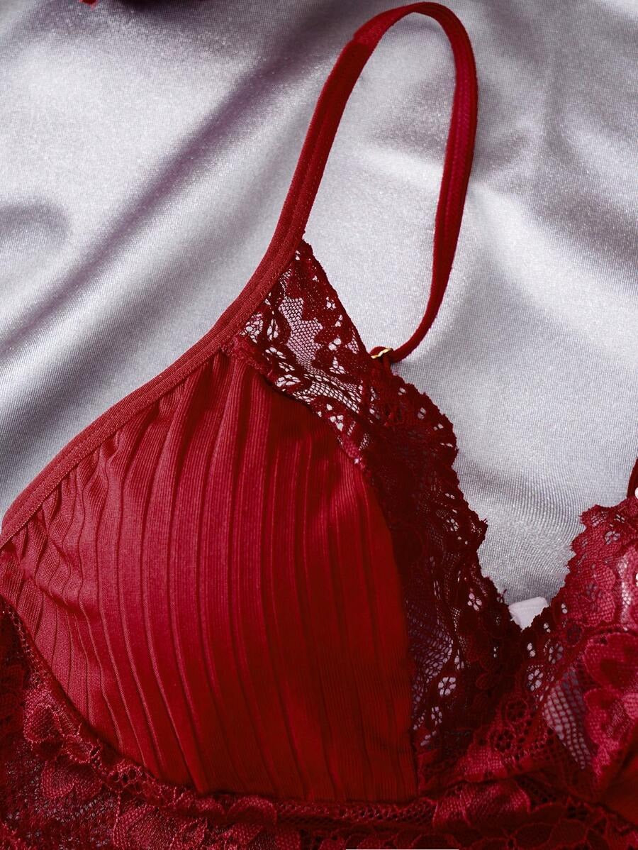 SHEIN طقم لانجري قطعتين بلون عنابي فاتح