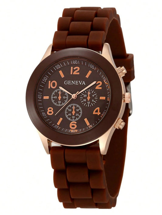 SHEIN ساعة نسائية كرونوغراف كوارتز متعددة الوظائف بني وذهبي وردي