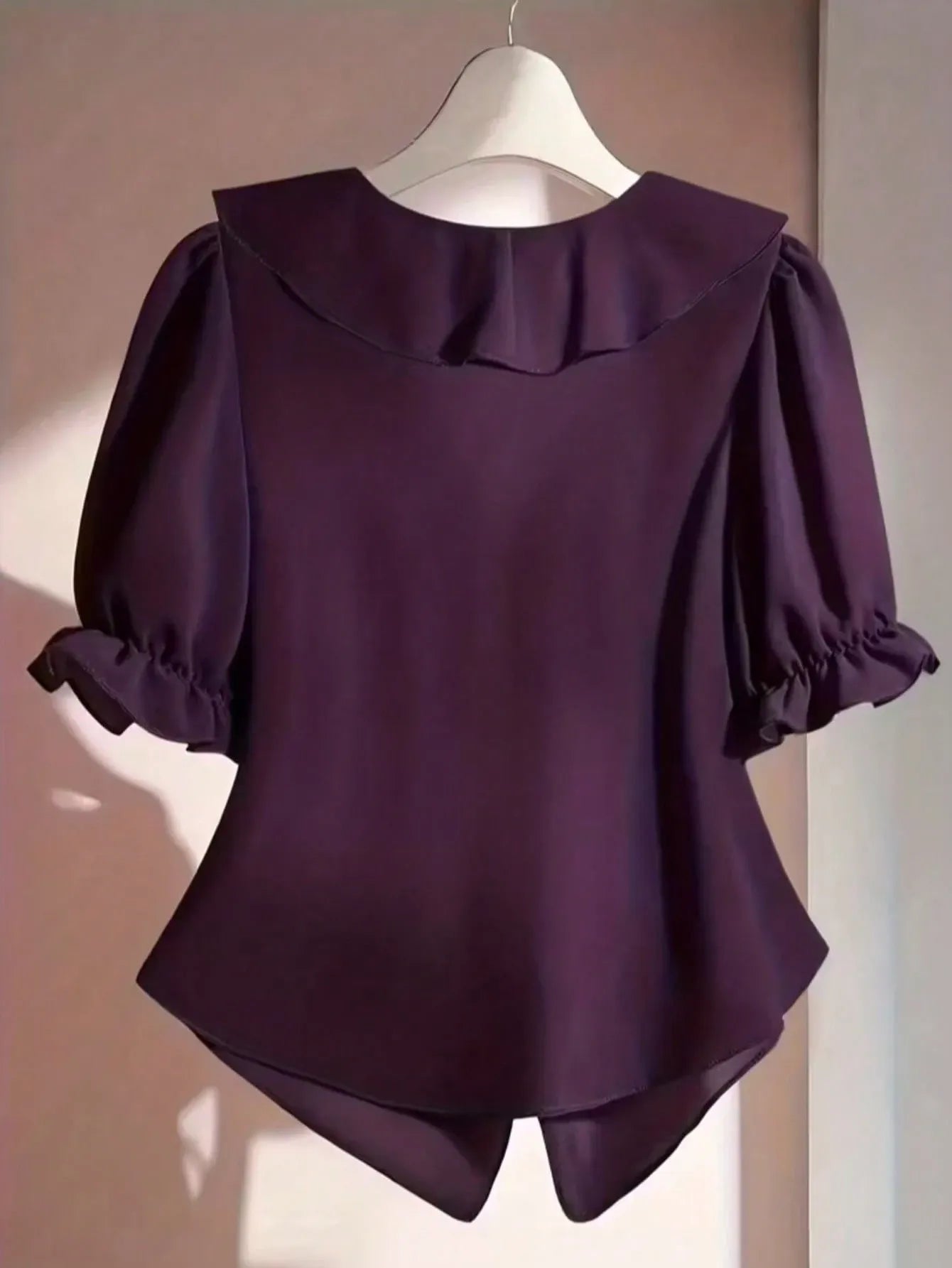 SHEIN بلوزة شيفون نسائية بكشكش وأكمام قصيرة بطراز فرنسي