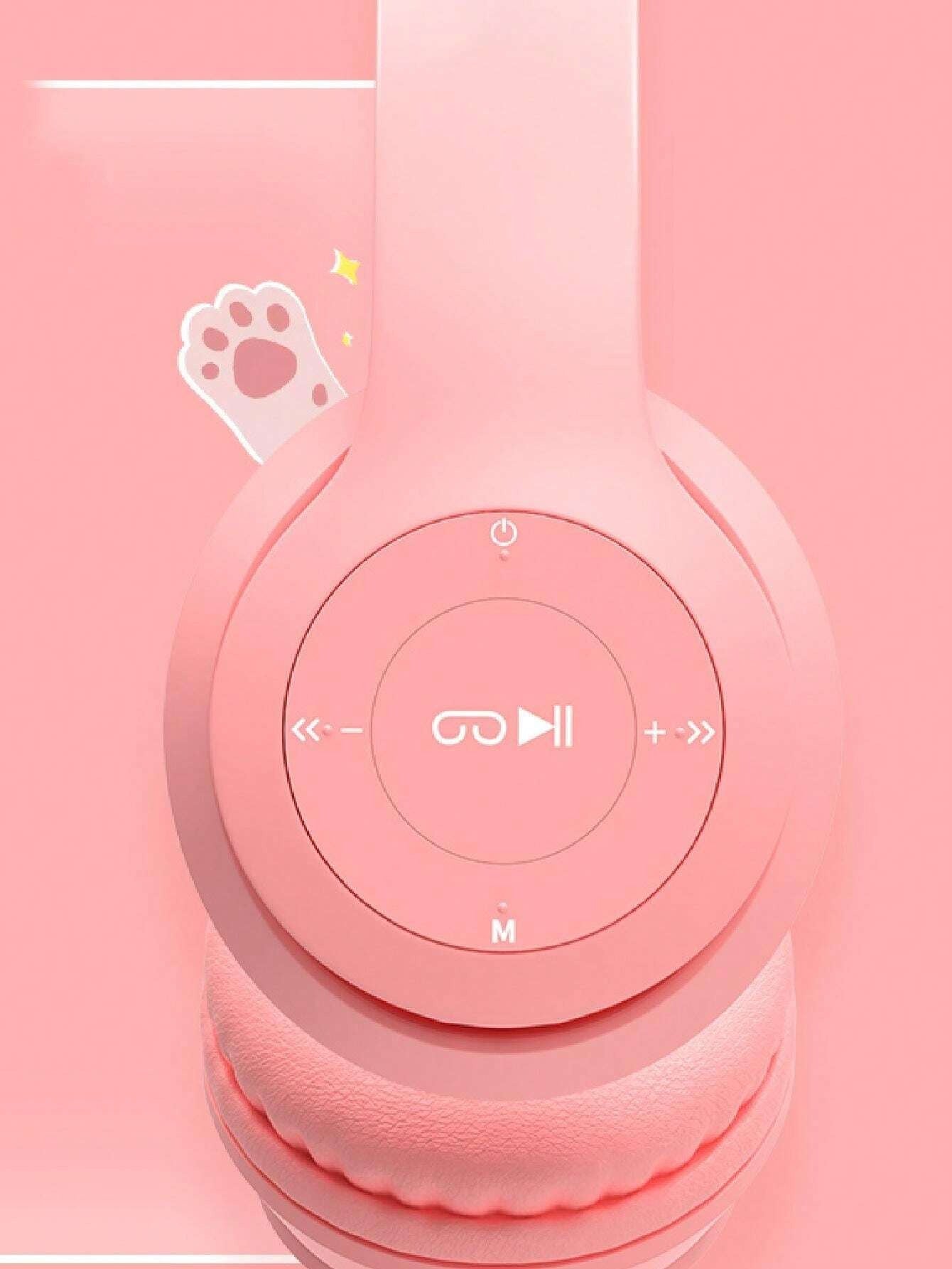 SHEIN Reletech سماعات وردية لاسلكية بتصميم كرتوني