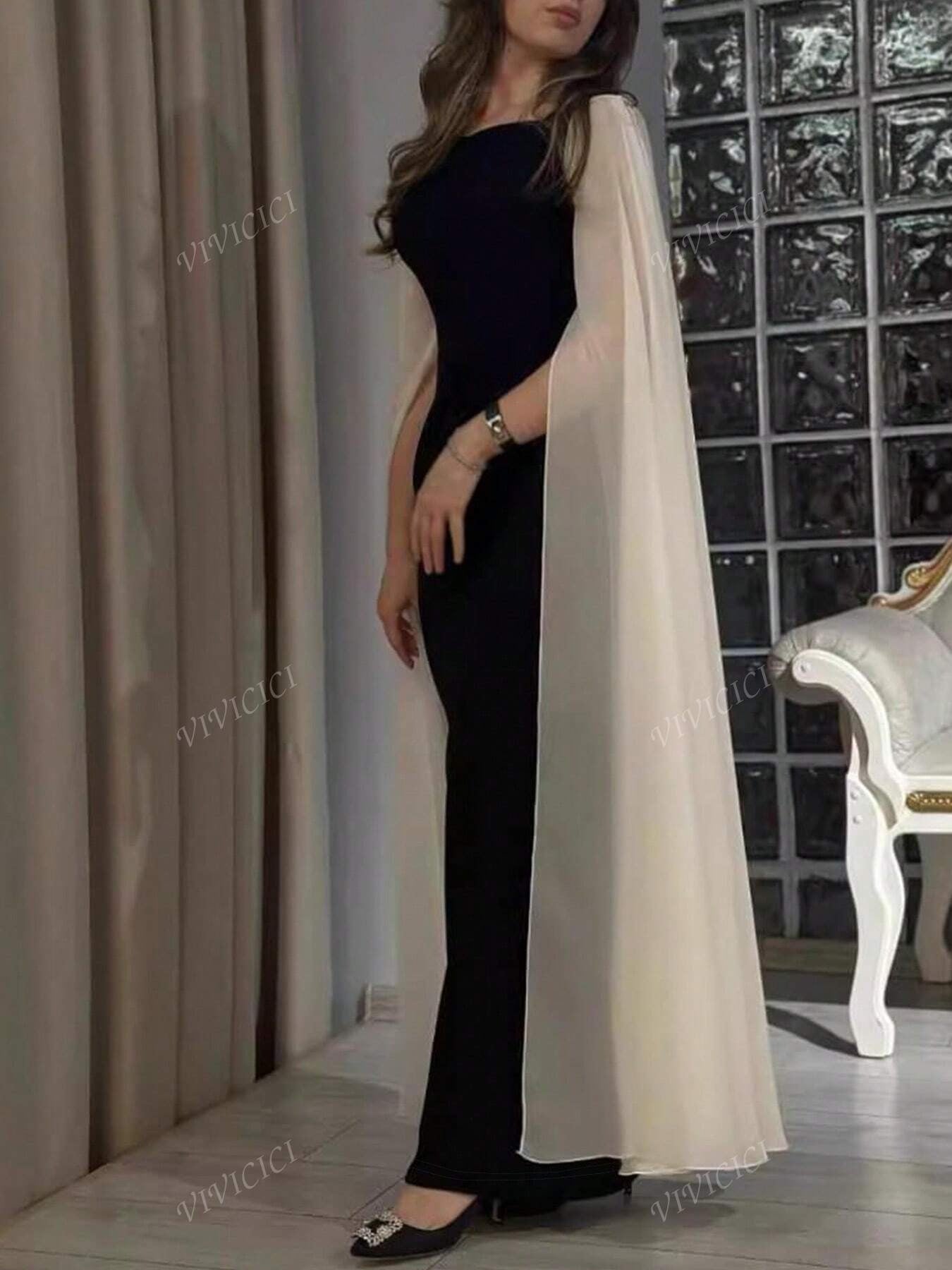 SHEIN فستان ماكسي أنيق بتفاصيل متباينة وياقة مربعة
