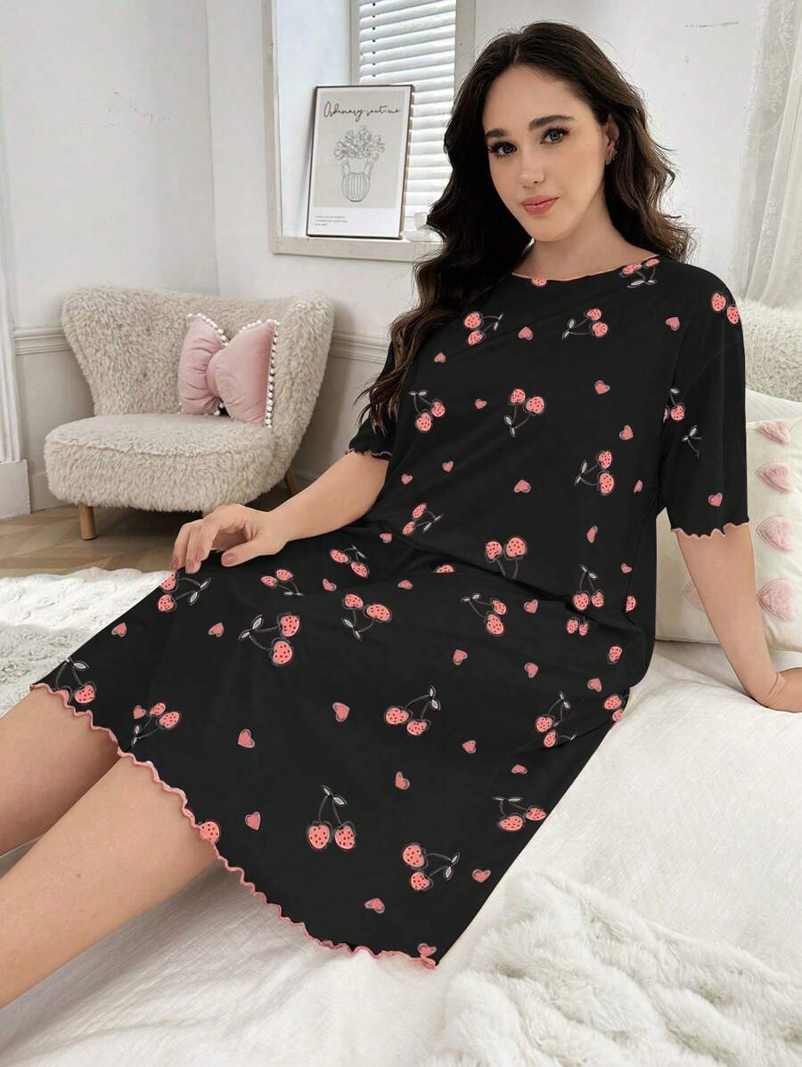 SHEIN قميص نوم بطبعة كرز وألوان مبهجة