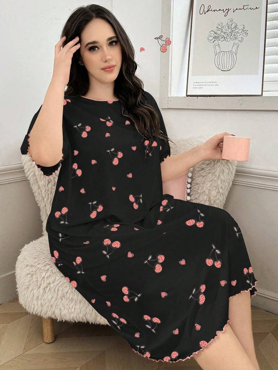 SHEIN قميص نوم بطبعة كرز وألوان مبهجة