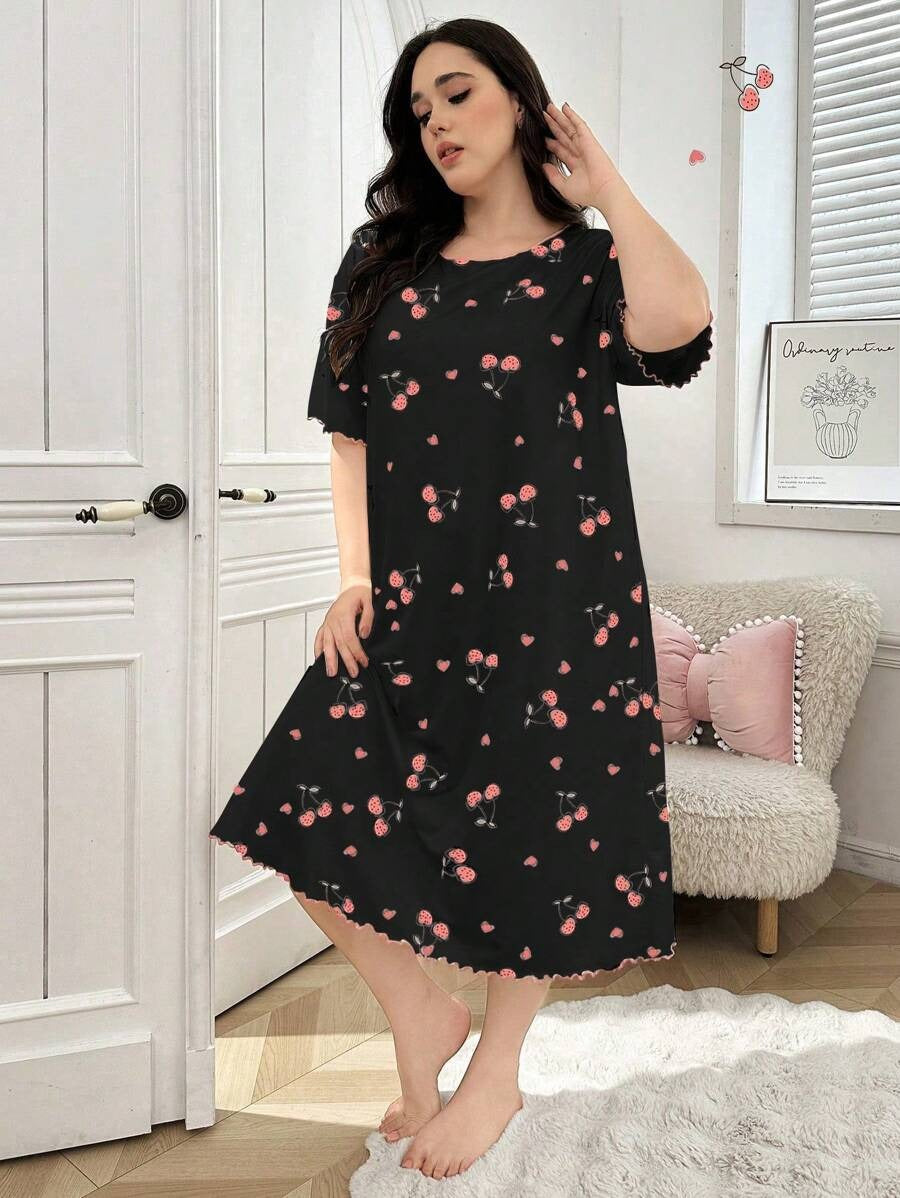 SHEIN قميص نوم بطبعة كرز وألوان مبهجة