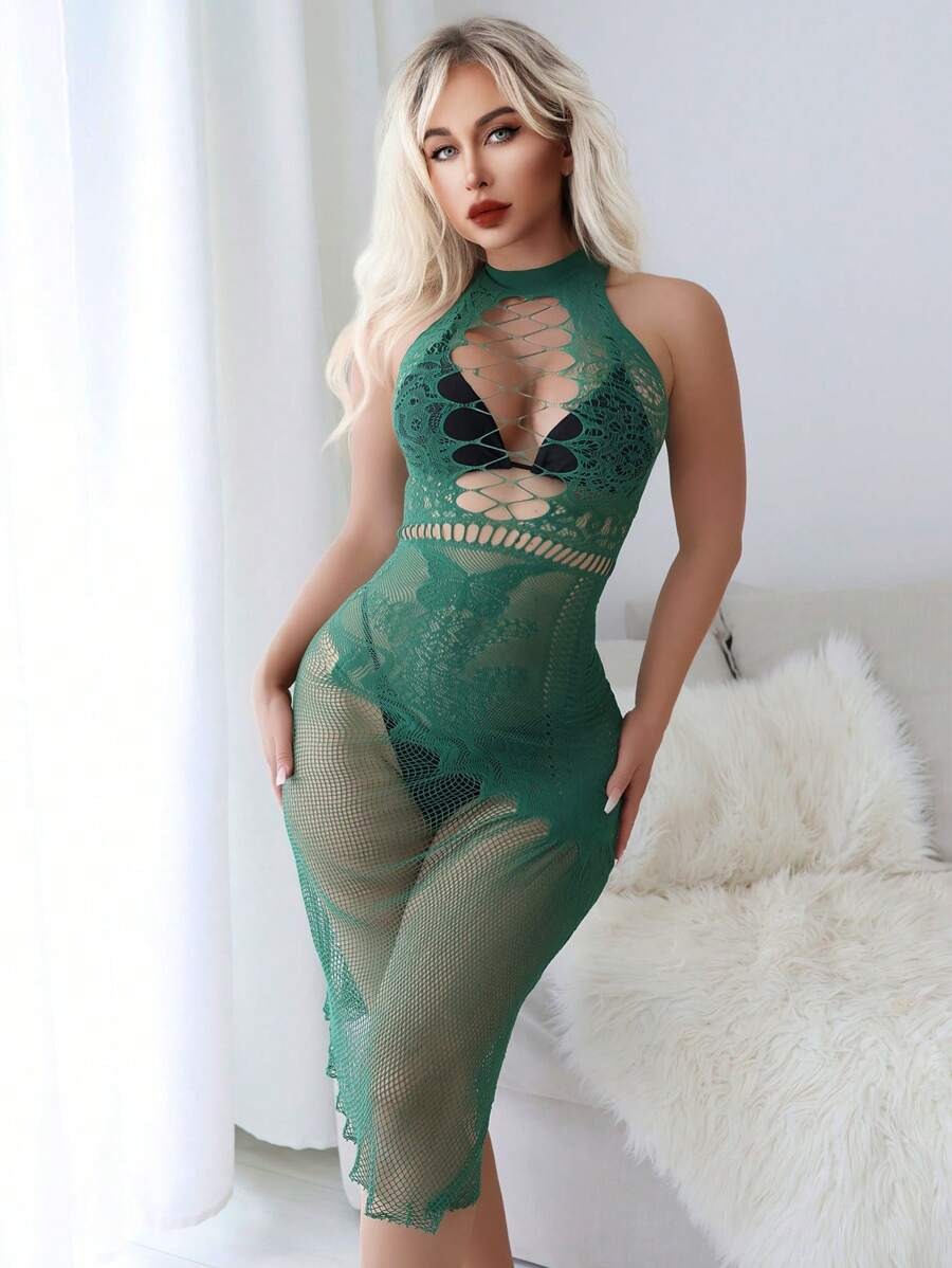 SHEIN ChaseTheNight فستان شبكي بلون أخضر