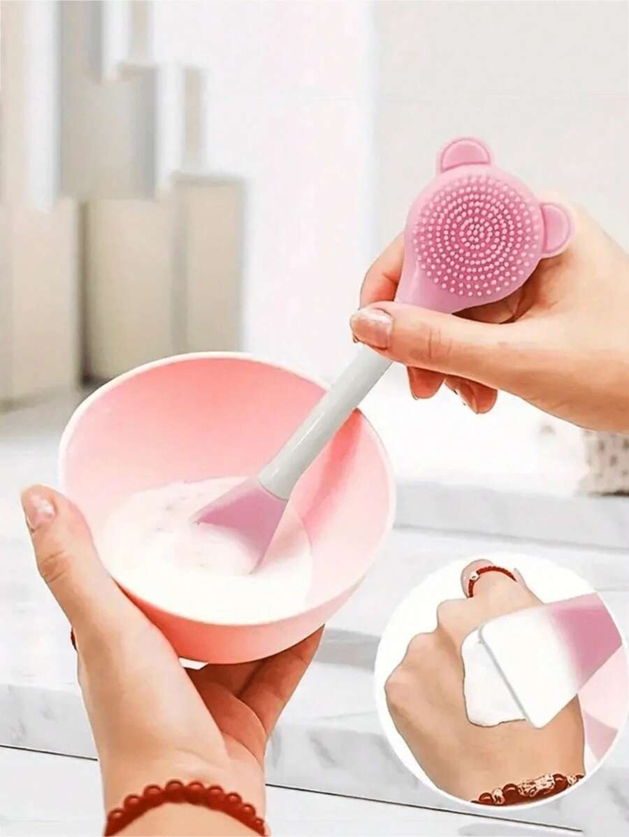 SHEIN طقم تنظيف الوجه 7 قطع فرش، شريط رأس وأدوات عناية في شنطة وحدة