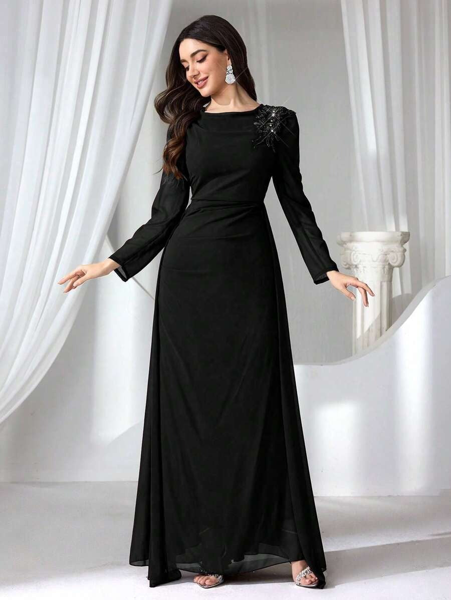 SHEIN Coutiva فستان ماكسي أنيق بلون أسود