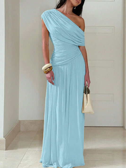 SHEIN فستان طويل مطوي بياقة مائلة أنيق للحفلات