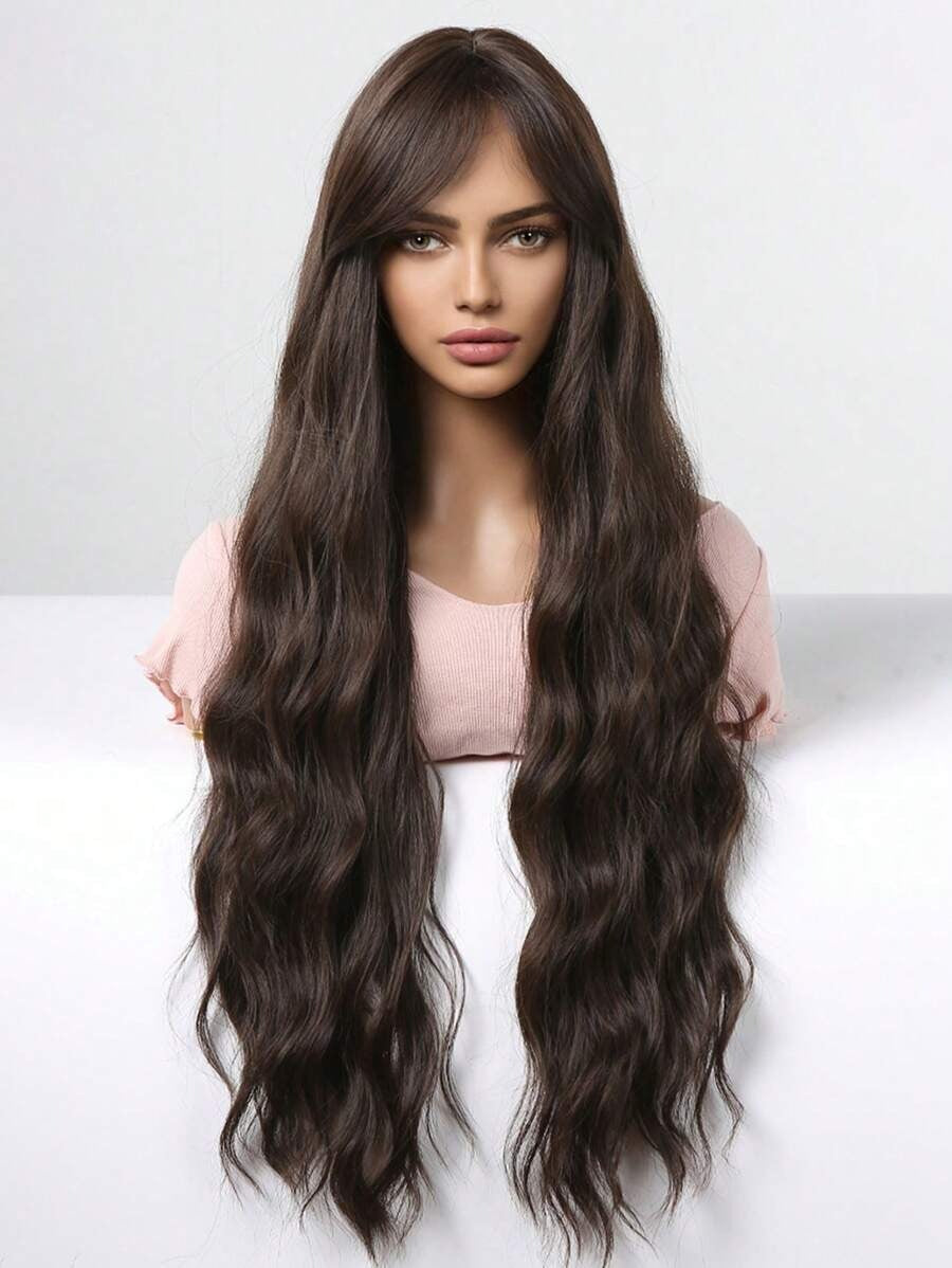 SHEIN باروكة شعر طويل مموج بخصل مموجة
