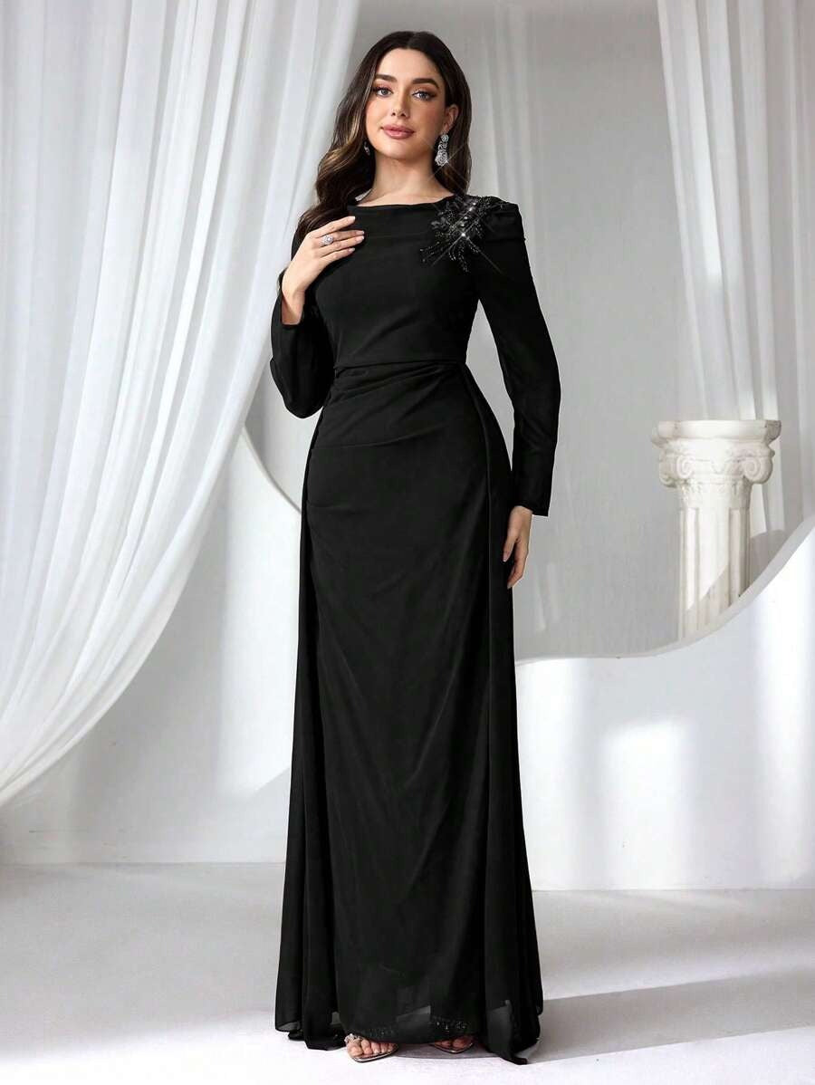 SHEIN Coutiva فستان ماكسي أنيق بلون أسود