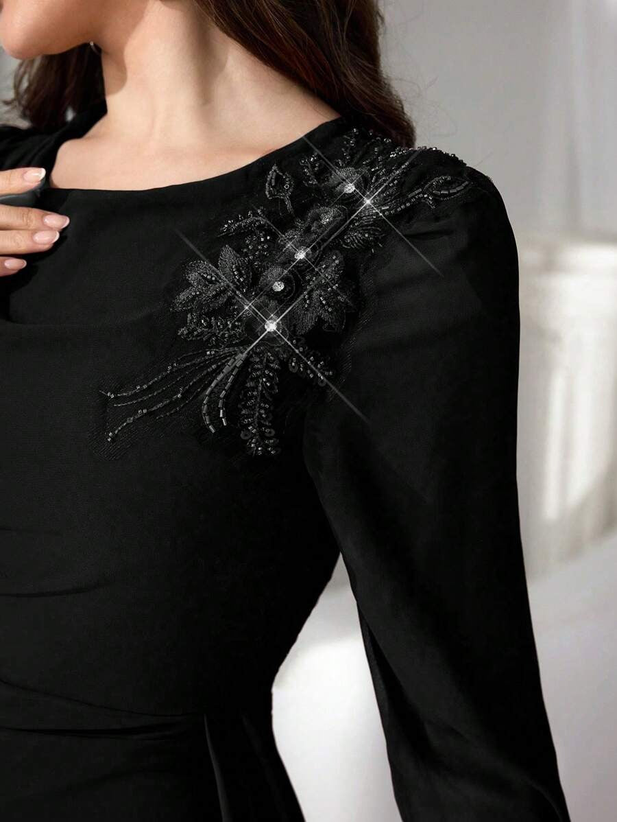 SHEIN Coutiva فستان ماكسي أنيق بلون أسود
