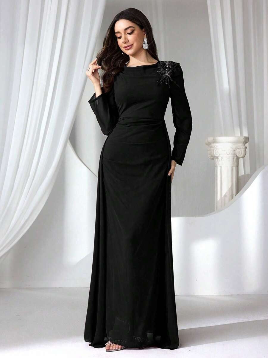 SHEIN Coutiva فستان ماكسي أنيق بلون أسود
