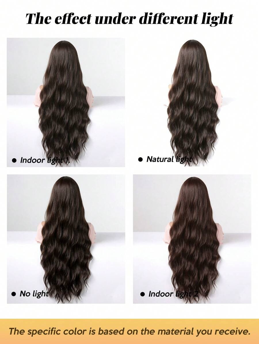 SHEIN باروكة شعر طويل مموج بخصل مموجة
