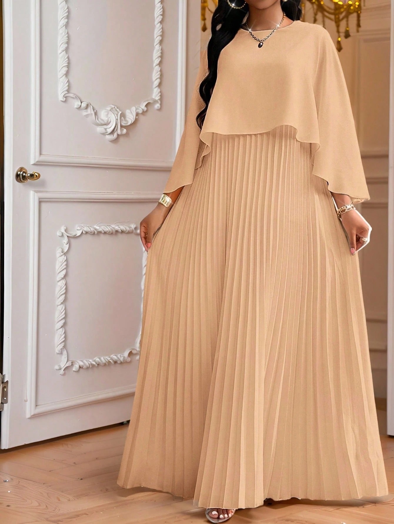SHEIN Fleurora فستان مطوي بلون سادة مقاسات كبيرة صيفي