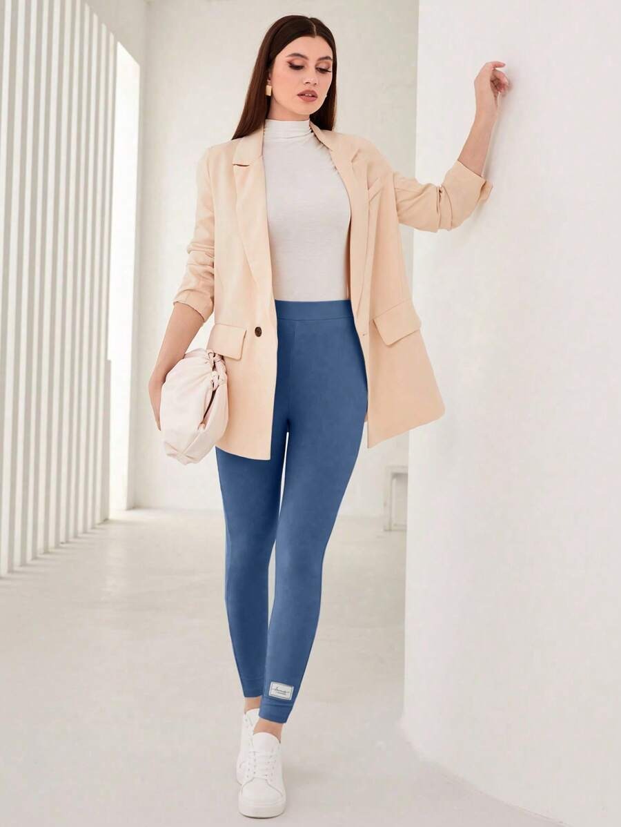 SHEIN بنطلون أنيق بستايل كاجوال لون أزرق مخضر