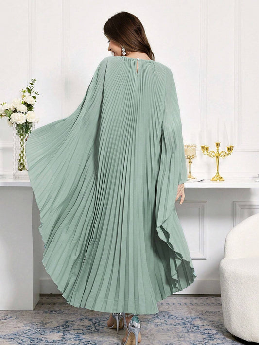 SHEIN Al Najma فستان قفطان عربي محتشم طويل الأكمام برقبة مستديرة موحد اللون