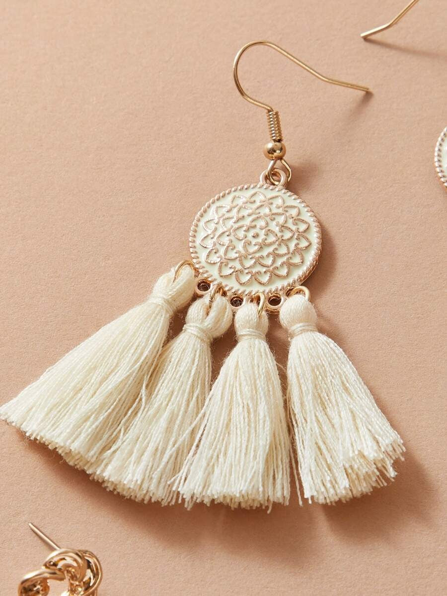 SHEIN مجموعة من 6 أزواج أقراط بتصميم بوهيمي مزينة بزهور وصدف