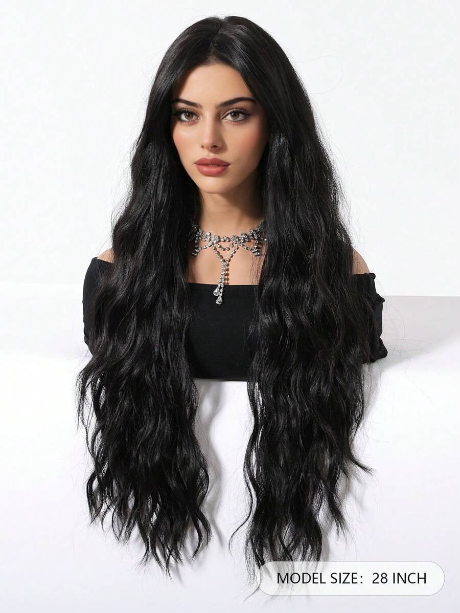 SHEIN باروكة شعر كيرلي أسود غرة أمامية ومظهر طبيعي وجذاب